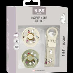 Bibs x Moomins Colour Pacifier & Loop Clip Gift Set Latex Size 2 Ivory/Sage