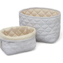 Cam Cam Copenhagen Quiltet Opbevaringskurv 2-pak Classic Stripes Blue, Praline