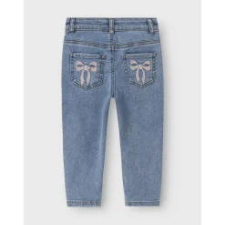 Name It Medium Blue Denim Bow Embroidery Nmfbella Mom Emb Jeans 1224-Sm Noos